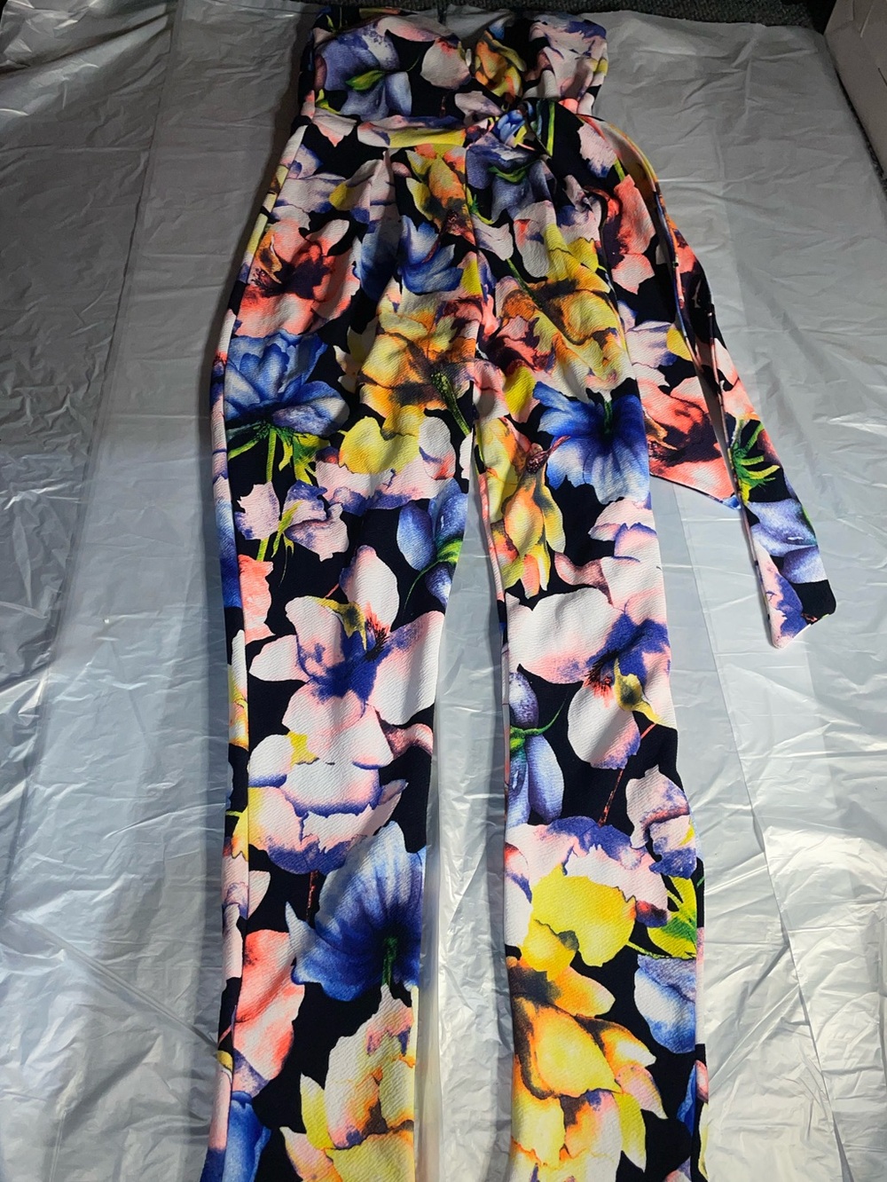 Strapless jumpsuit medium floral Agaci M Made in USA